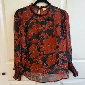 5 for $25! Everleigh Black and Red Floral Blouse